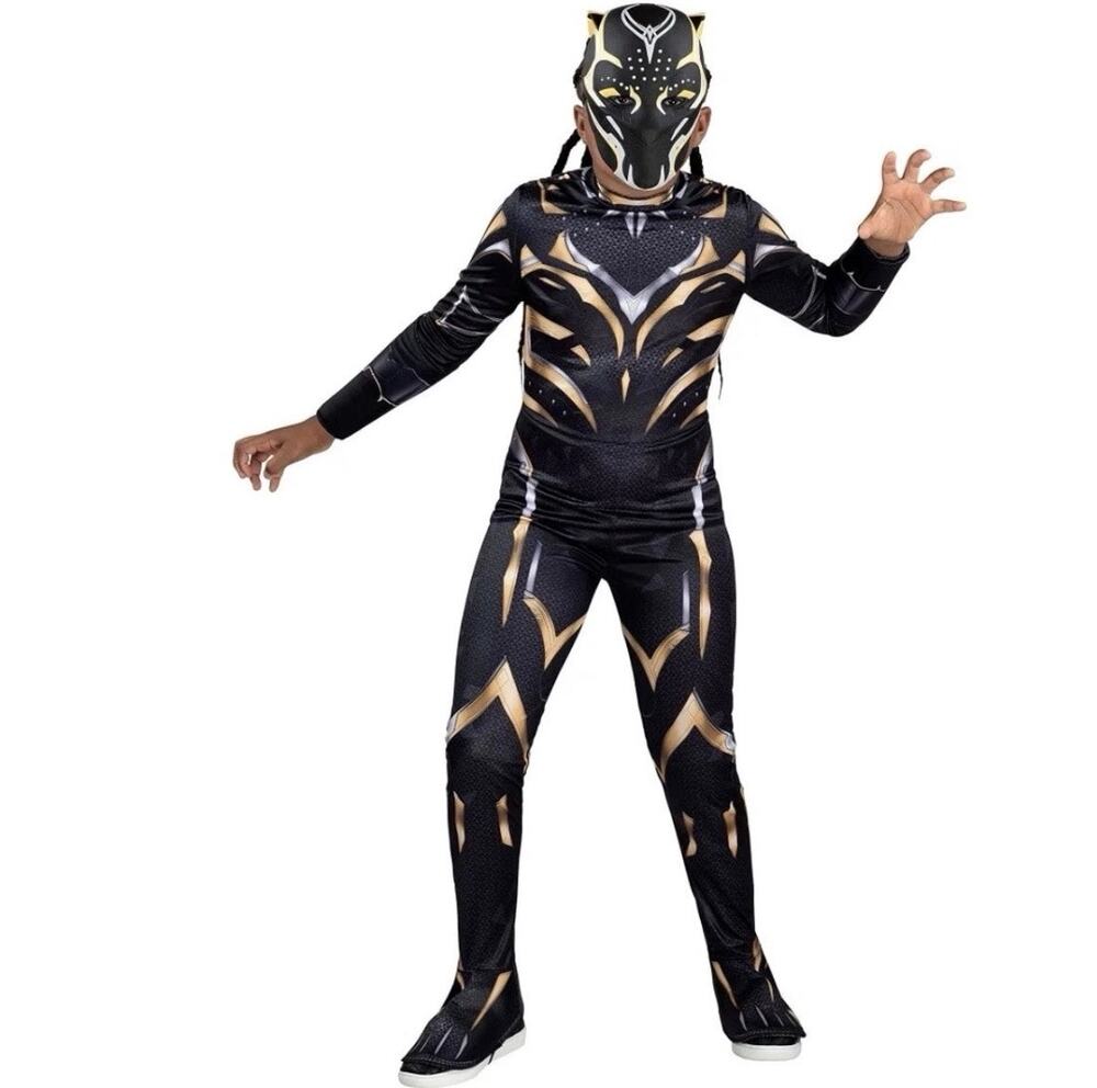 Marvel Black Panther Wakanda Forever Costume Jumpsuit Mask Kids L 12-14 NWT